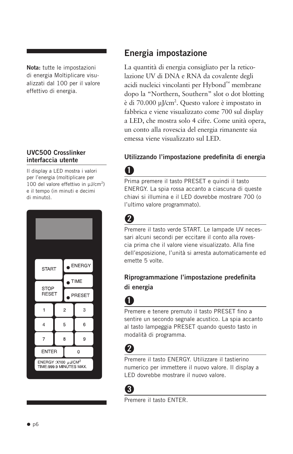 Energia impostazione | Hoefer UVC500 User Manual | Page 15 / 24