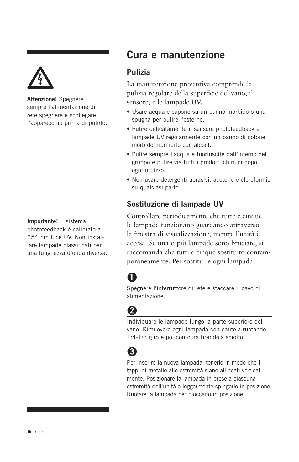 Cura e manutenzione | Hoefer UVC500 User Manual | Page 19 / 24