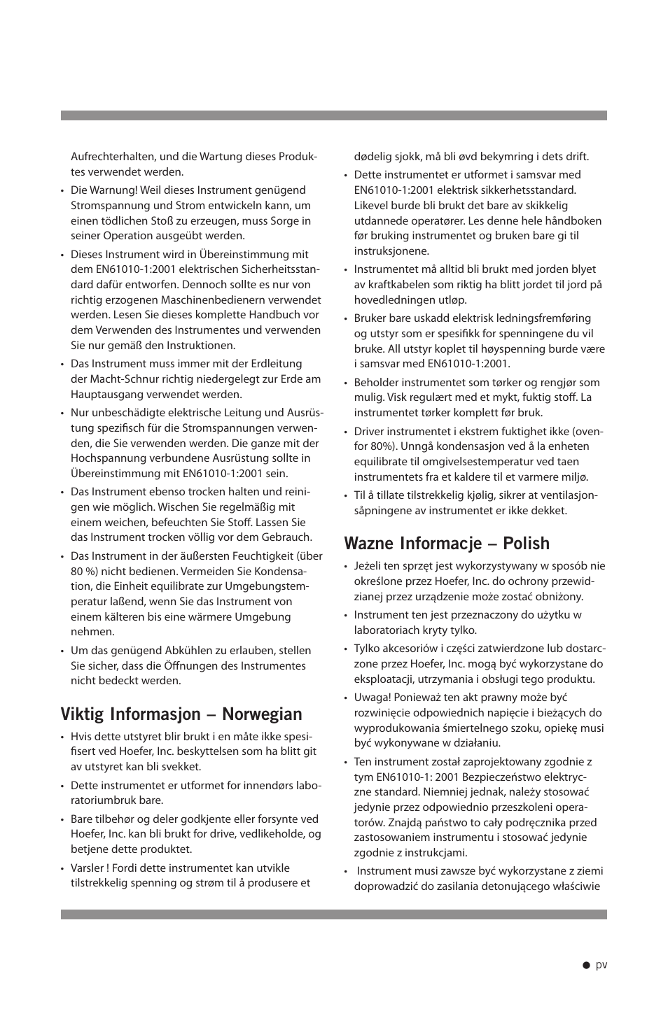 Viktig informasjon – norwegian, Wazne informacje – polish | Hoefer UVC500 User Manual | Page 6 / 24