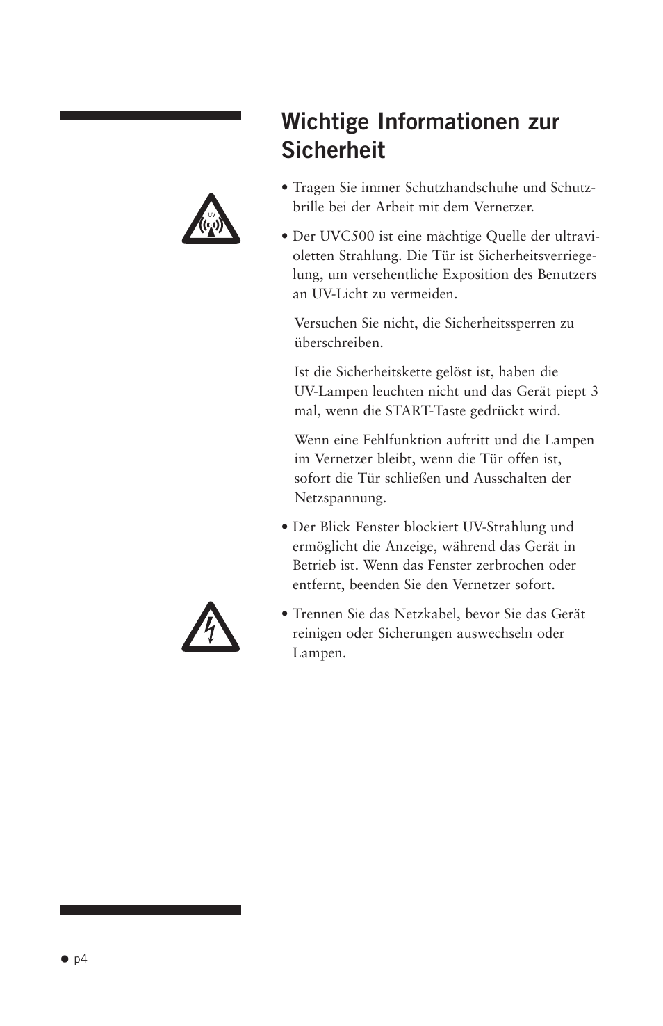 Wichtige informationen zur sicherheit | Hoefer UVC500 User Manual | Page 13 / 24