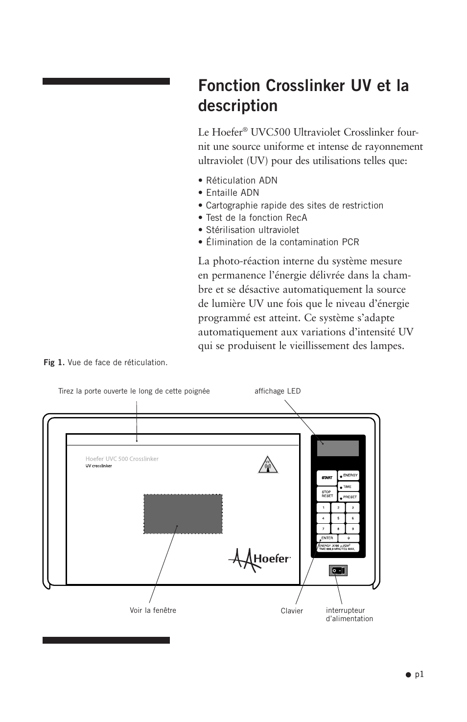 Fonction crosslinker uv et la description | Hoefer UVC500 User Manual | Page 10 / 24