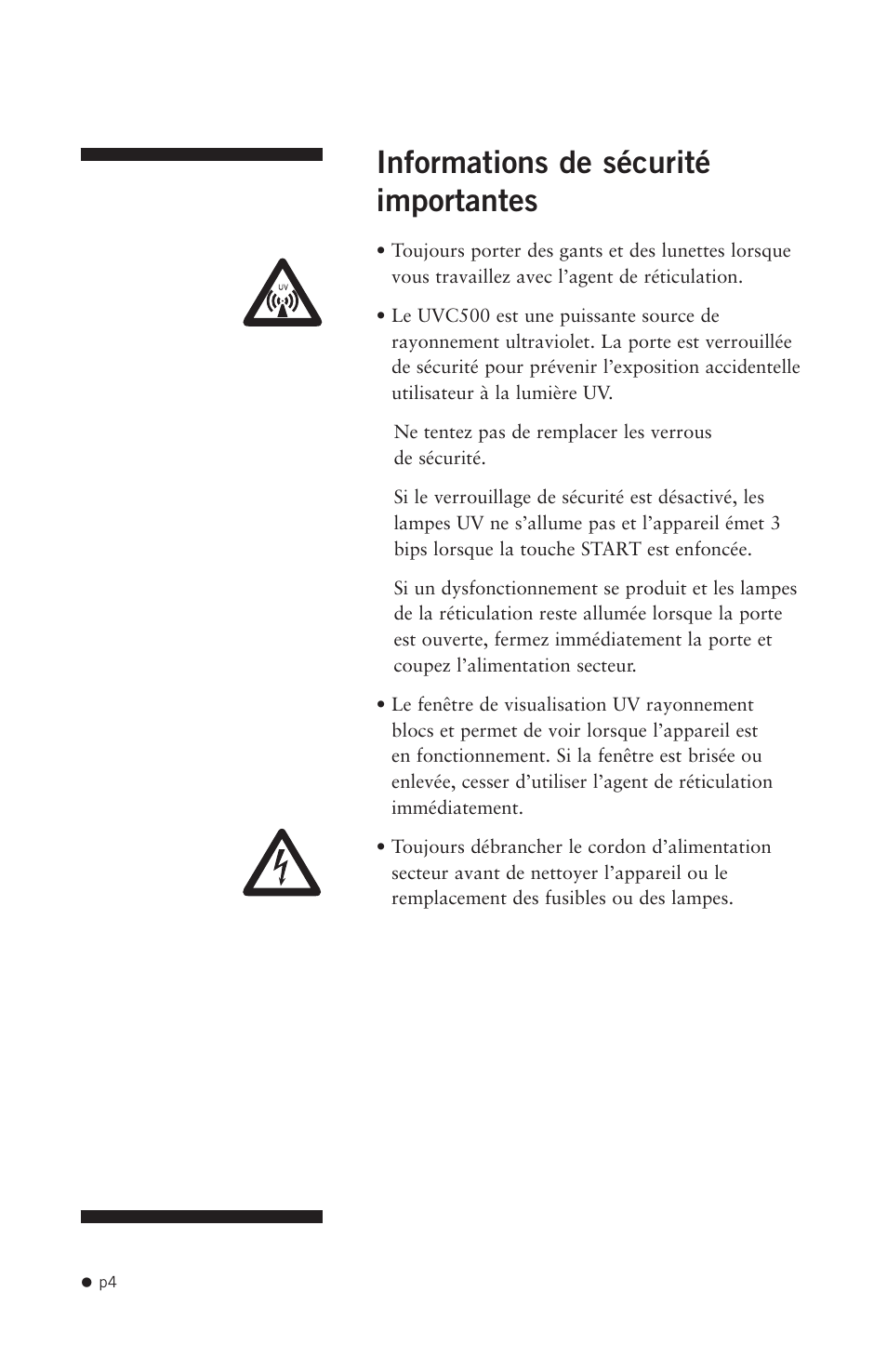 Informations de sécurité importantes | Hoefer UVC500 User Manual | Page 13 / 24