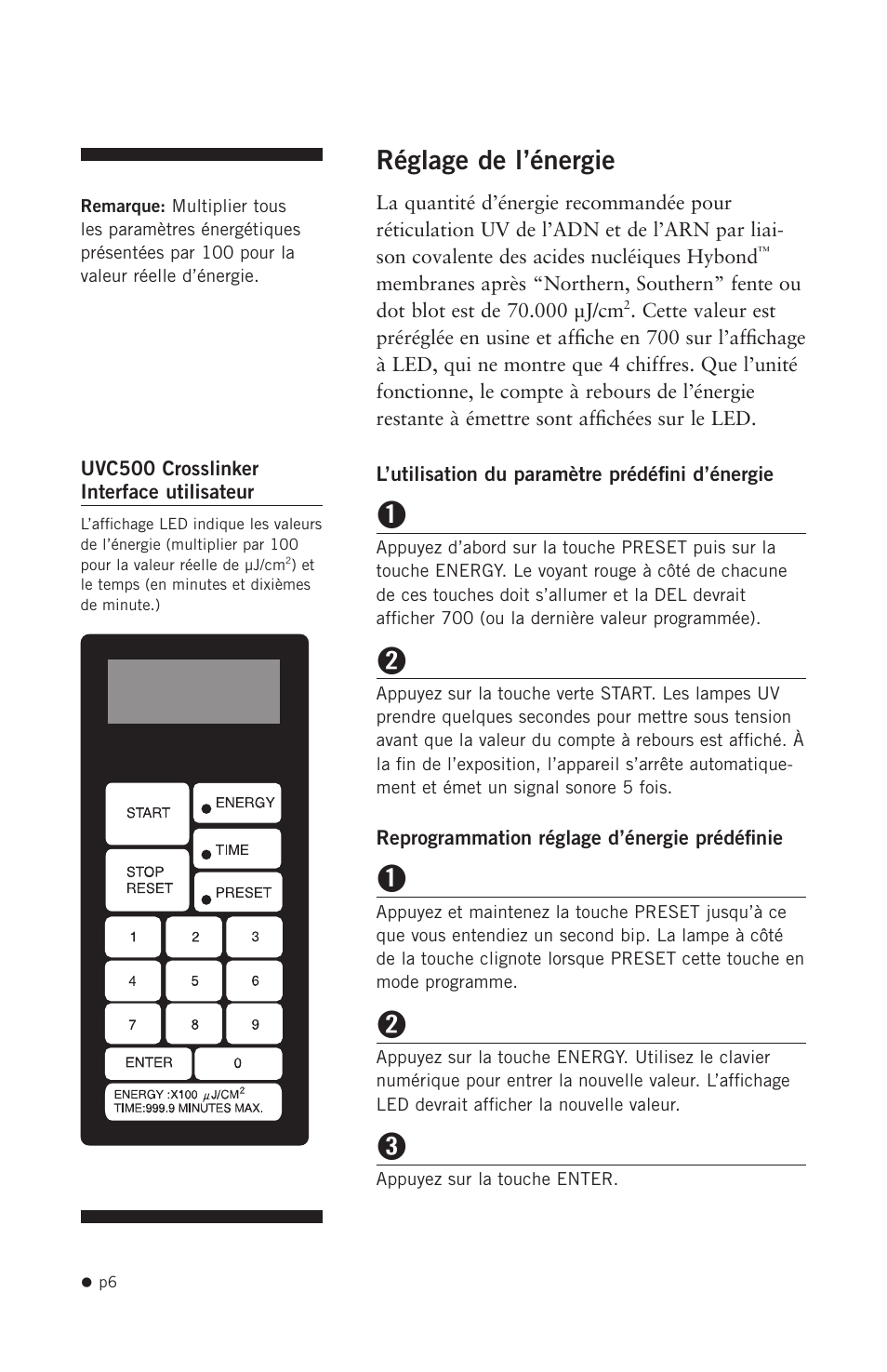 Réglage de l’énergie | Hoefer UVC500 User Manual | Page 15 / 24