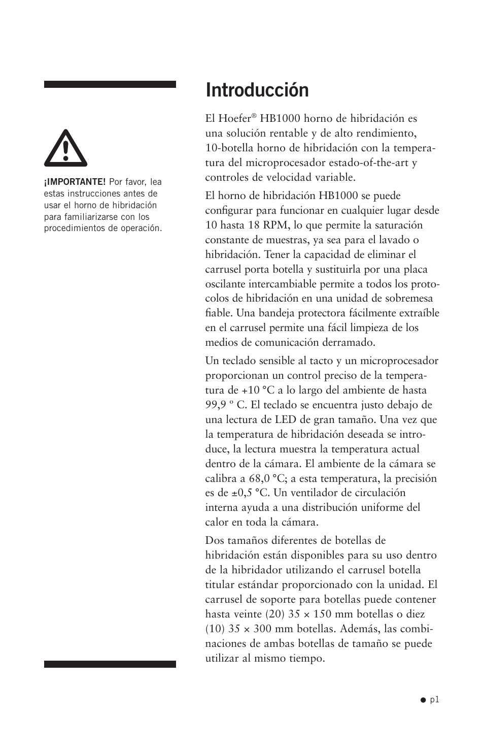 Introducción | Hoefer HB1000 User Manual | Page 10 / 31