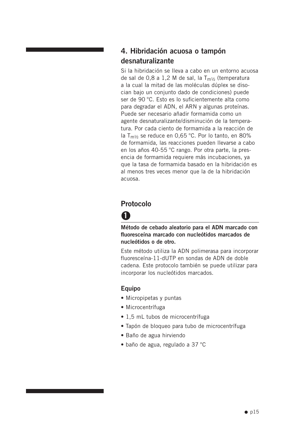 Hibridación acuosa o tampón desnaturalizante, Protocolo | Hoefer HB1000 User Manual | Page 24 / 31