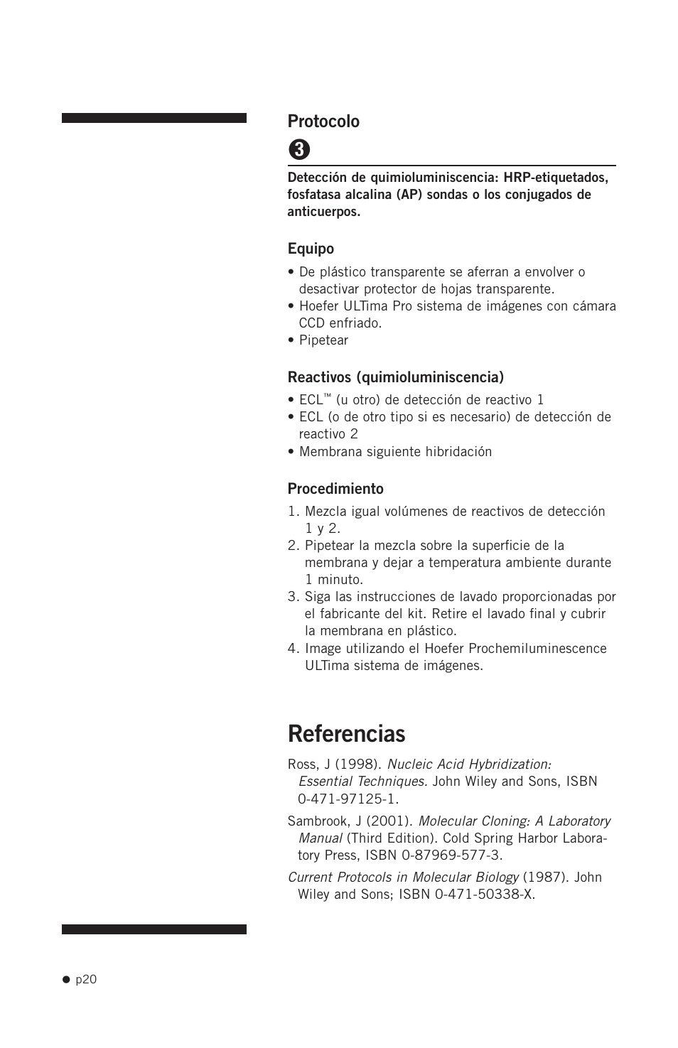 Referencias, Protocolo | Hoefer HB1000 User Manual | Page 29 / 31