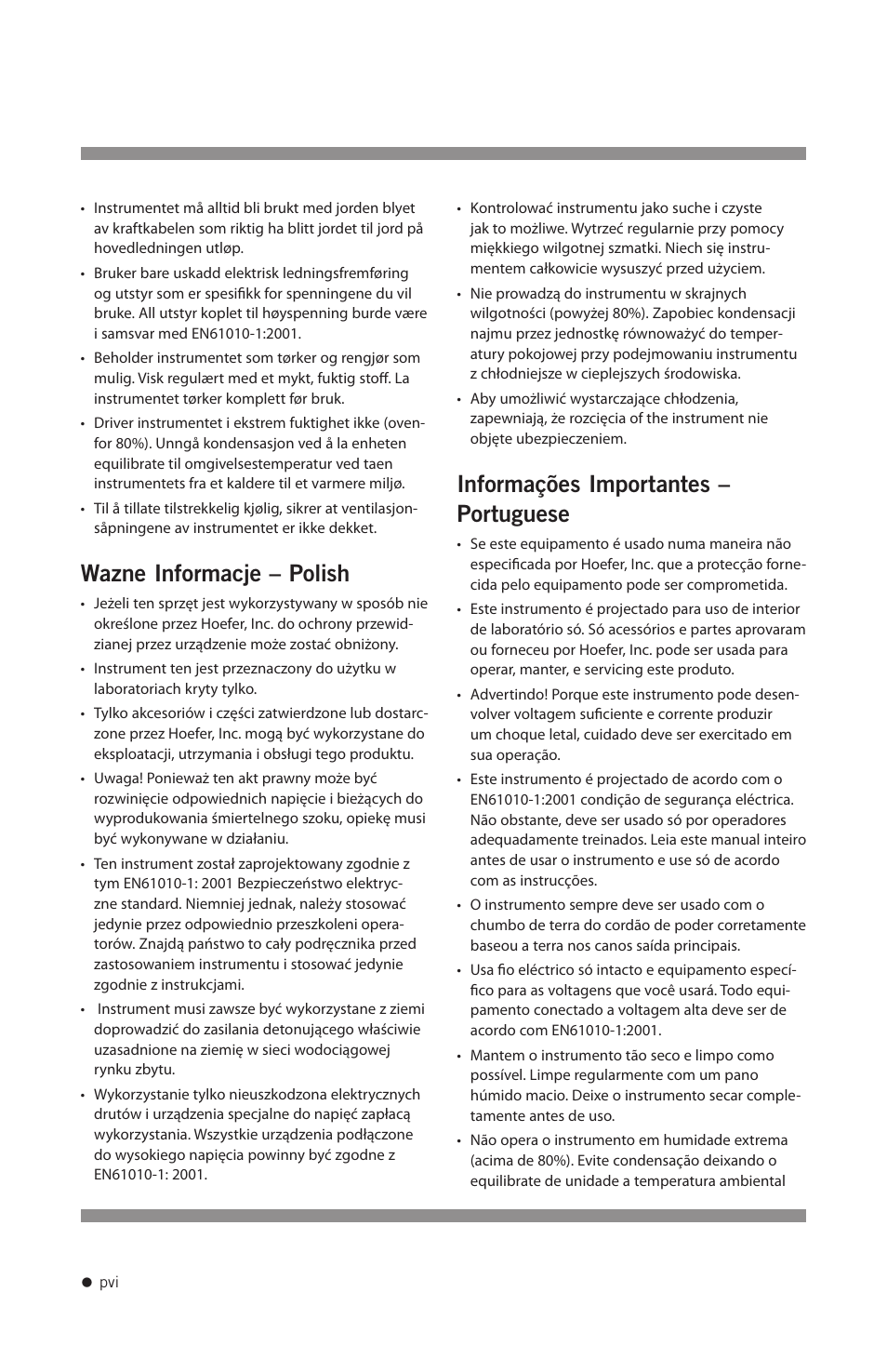 Wazne informacje – polish, Informações importantes – portuguese | Hoefer HB1000 User Manual | Page 7 / 31