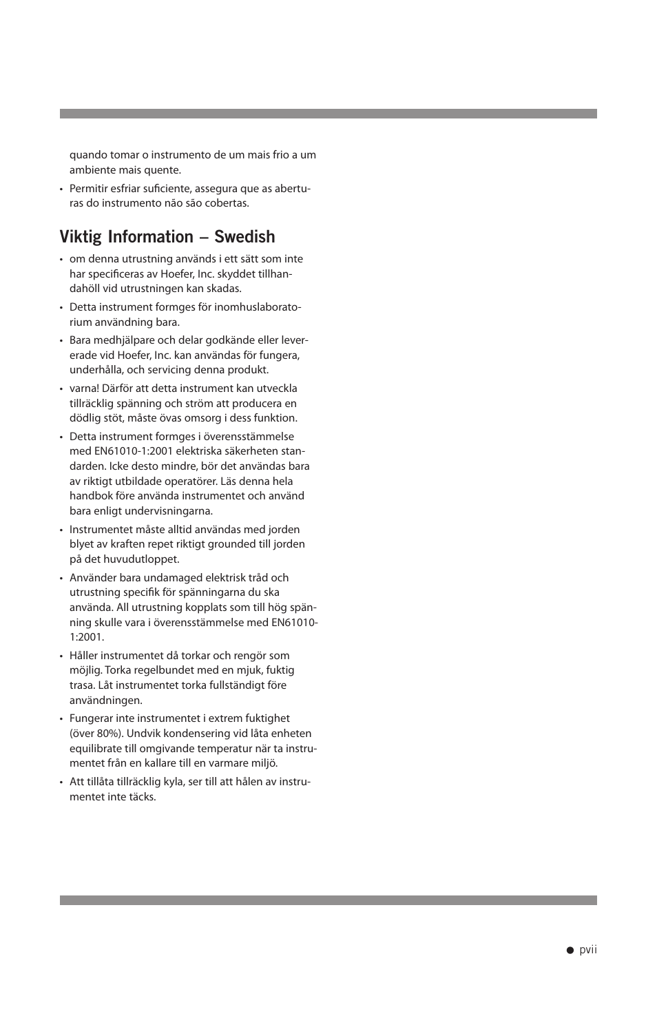 Viktig information – swedish | Hoefer HB1000 User Manual | Page 8 / 31