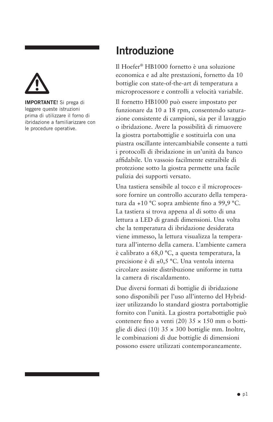 Introduzione | Hoefer HB1000 User Manual | Page 10 / 31