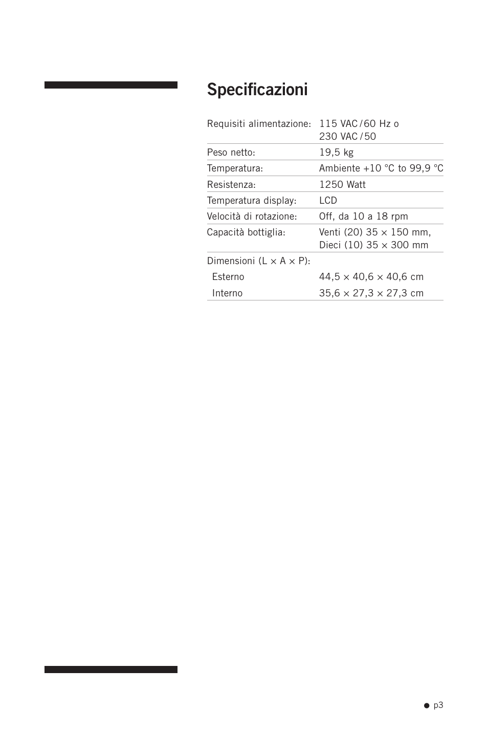 Specificazioni | Hoefer HB1000 User Manual | Page 12 / 31