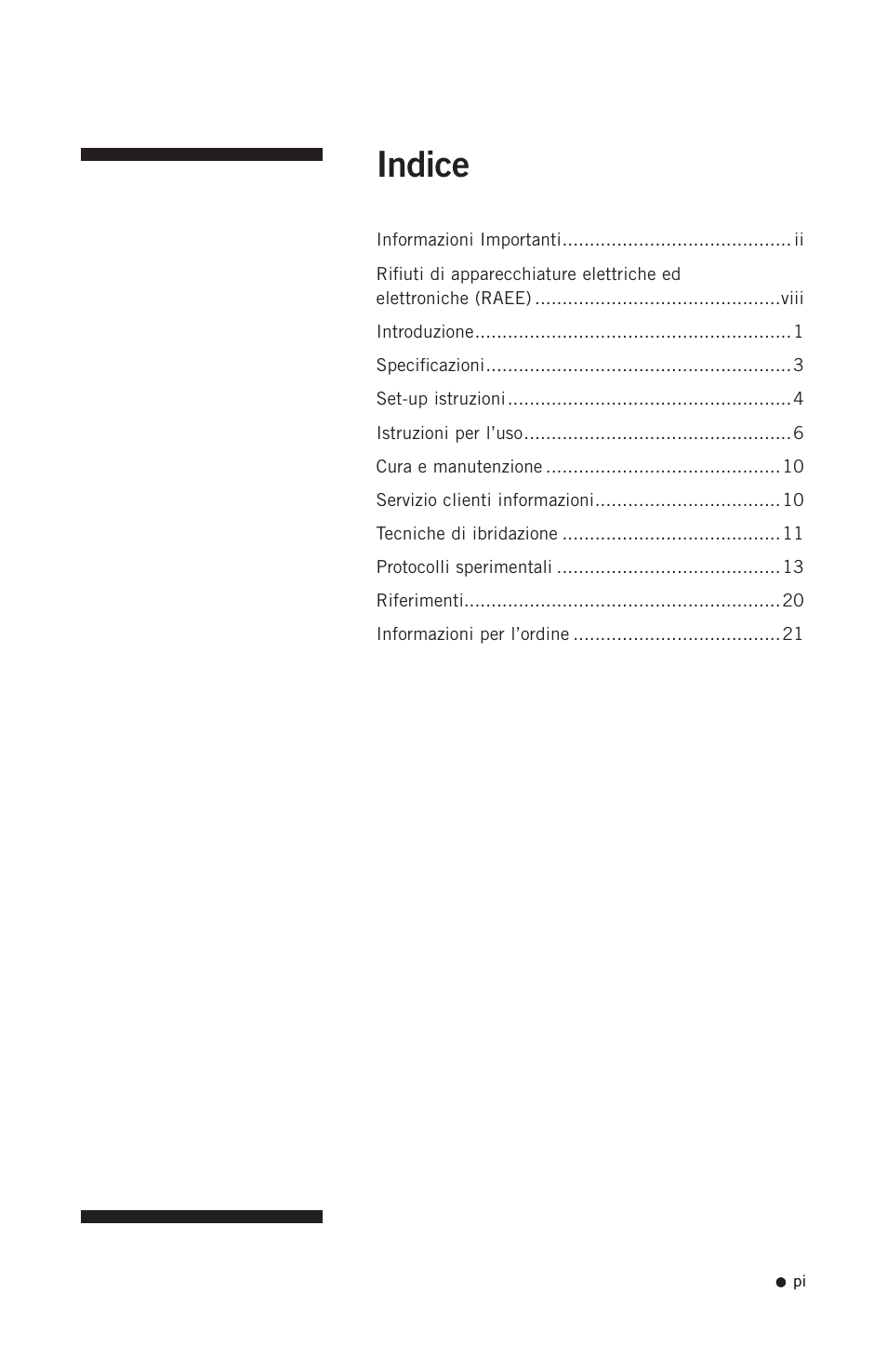 Indice | Hoefer HB1000 User Manual | Page 2 / 31
