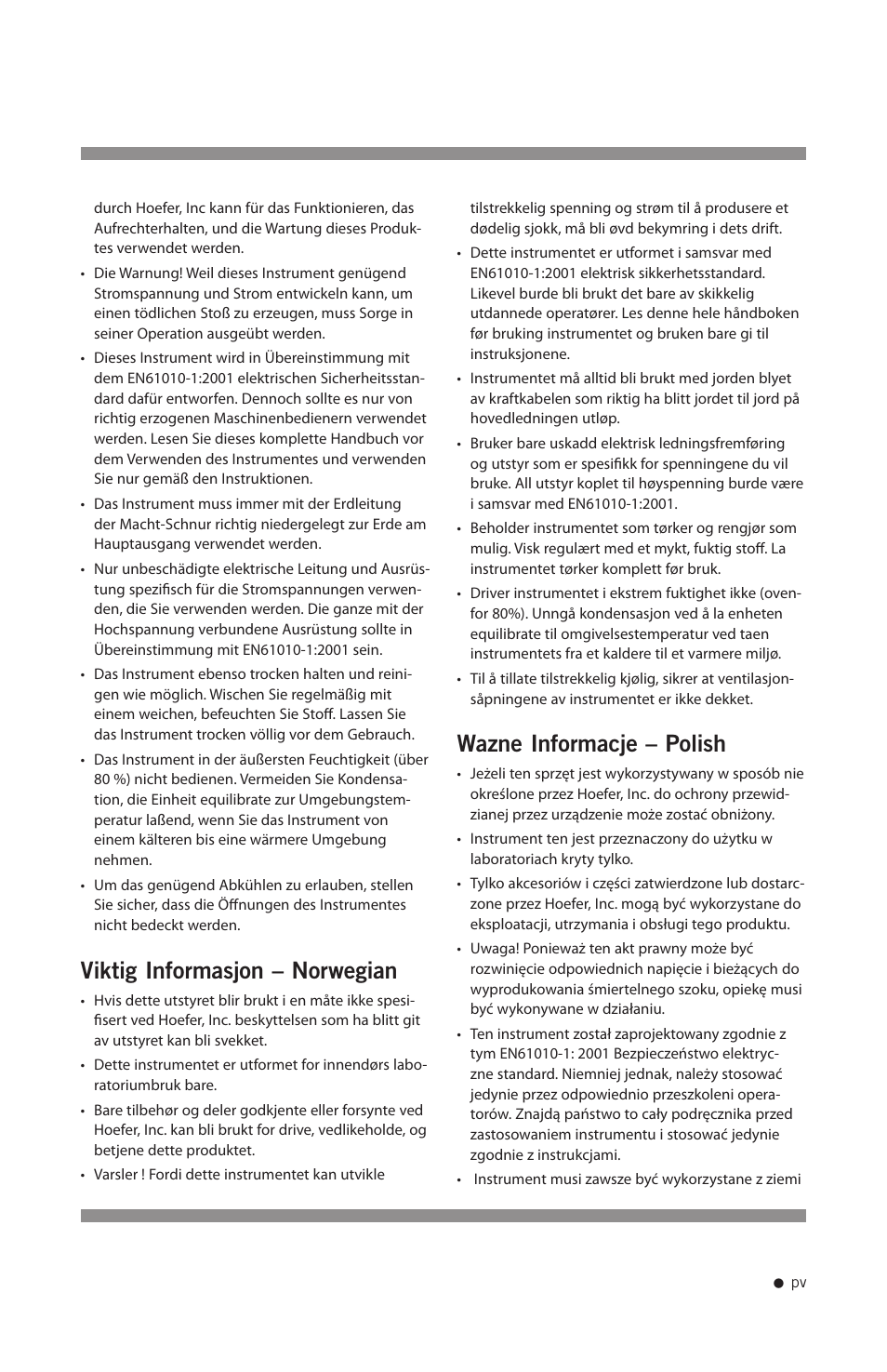 Viktig informasjon – norwegian, Wazne informacje – polish | Hoefer HB1000 User Manual | Page 6 / 31