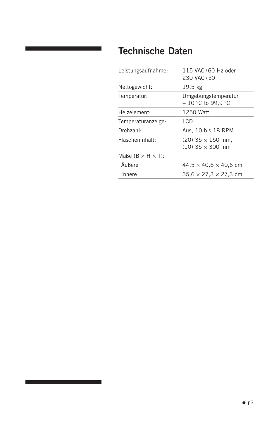 Technische daten | Hoefer HB1000 User Manual | Page 12 / 31