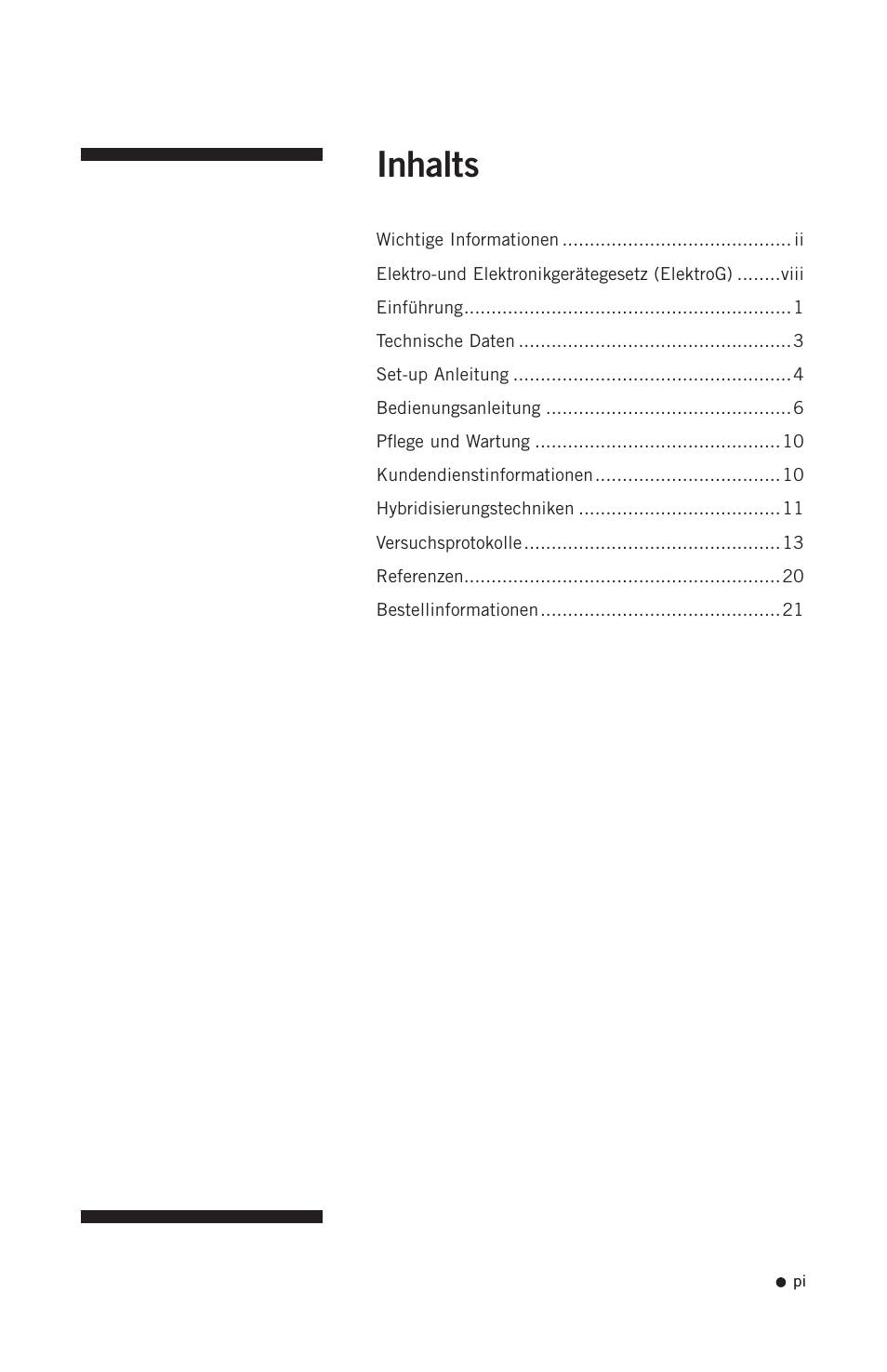 Inhalts | Hoefer HB1000 User Manual | Page 2 / 31