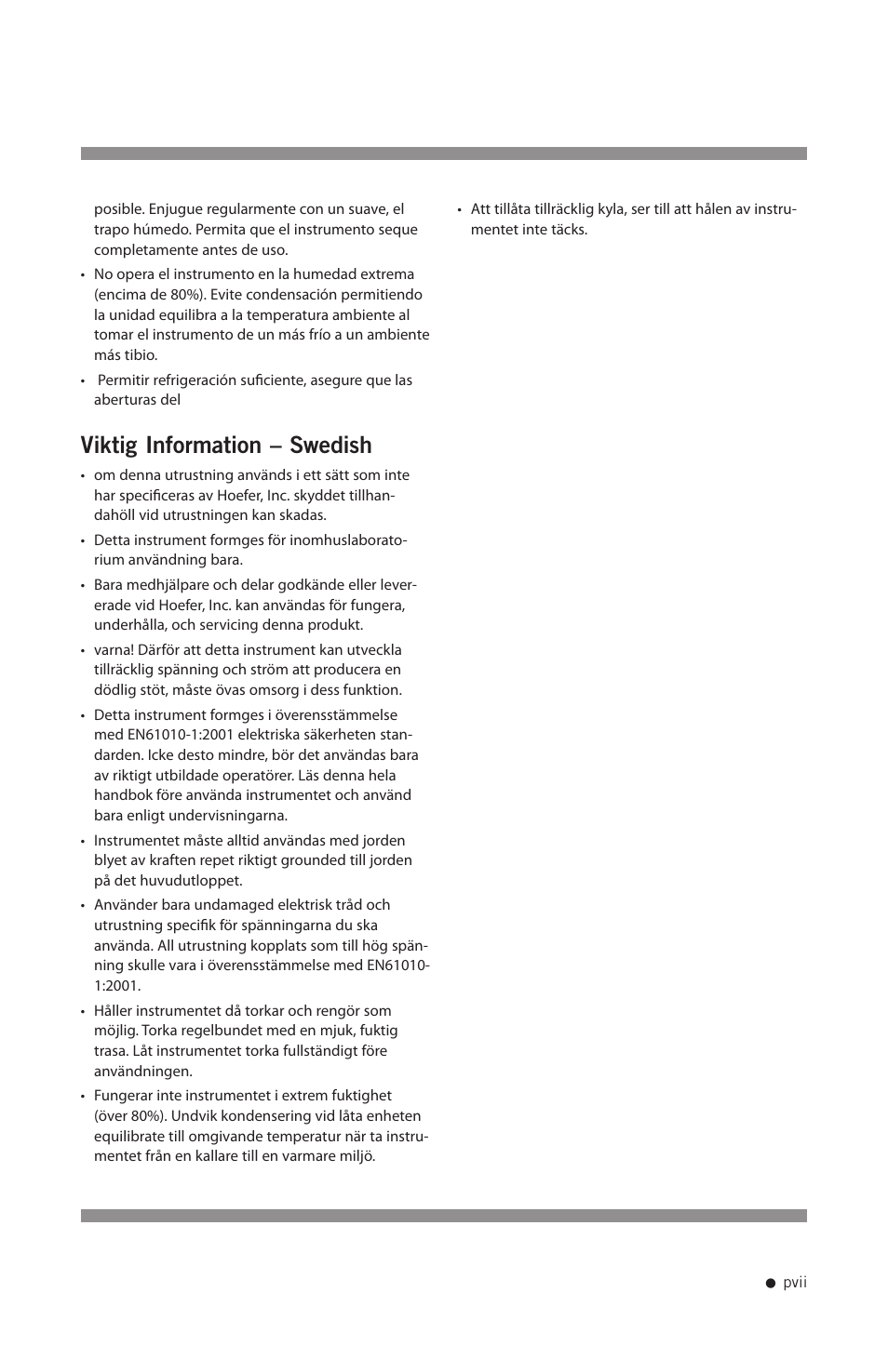 Viktig information – swedish | Hoefer HB1000 User Manual | Page 8 / 31