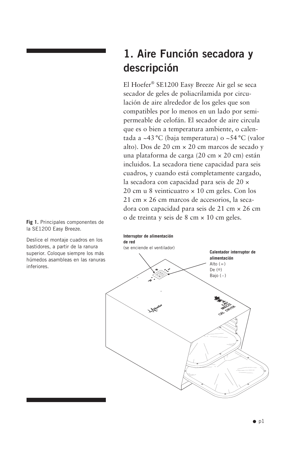 Aire función secadora y descripción | Hoefer SE1200 User Manual | Page 10 / 27