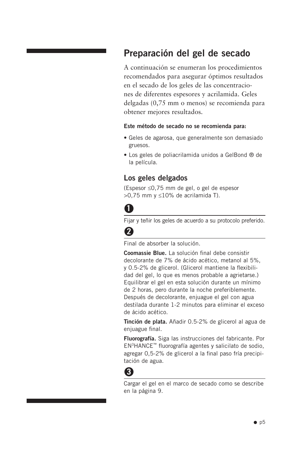 Preparación del gel de secado, Los geles delgados | Hoefer SE1200 User Manual | Page 14 / 27