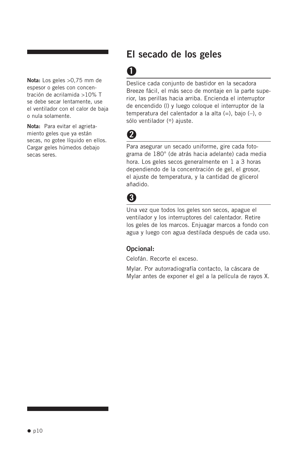 El secado de los geles | Hoefer SE1200 User Manual | Page 19 / 27