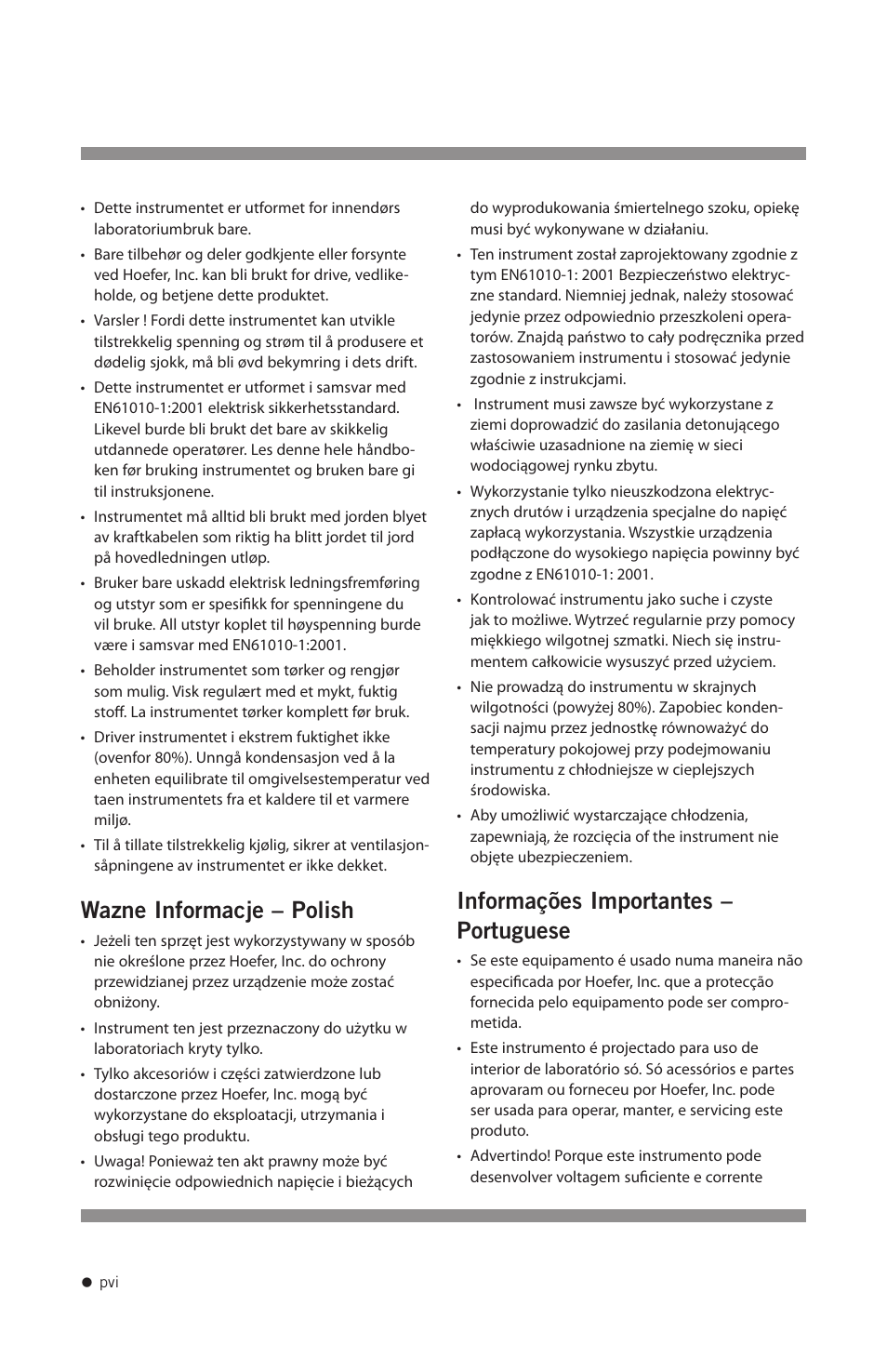 Wazne informacje – polish, Informações importantes – portuguese | Hoefer SE1200 User Manual | Page 7 / 27