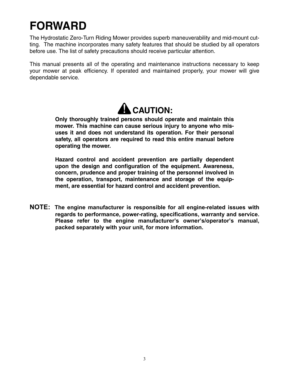 Forward, Caution | Cub Cadet 20HP Z-Force 44 User Manual | Page 3 / 32