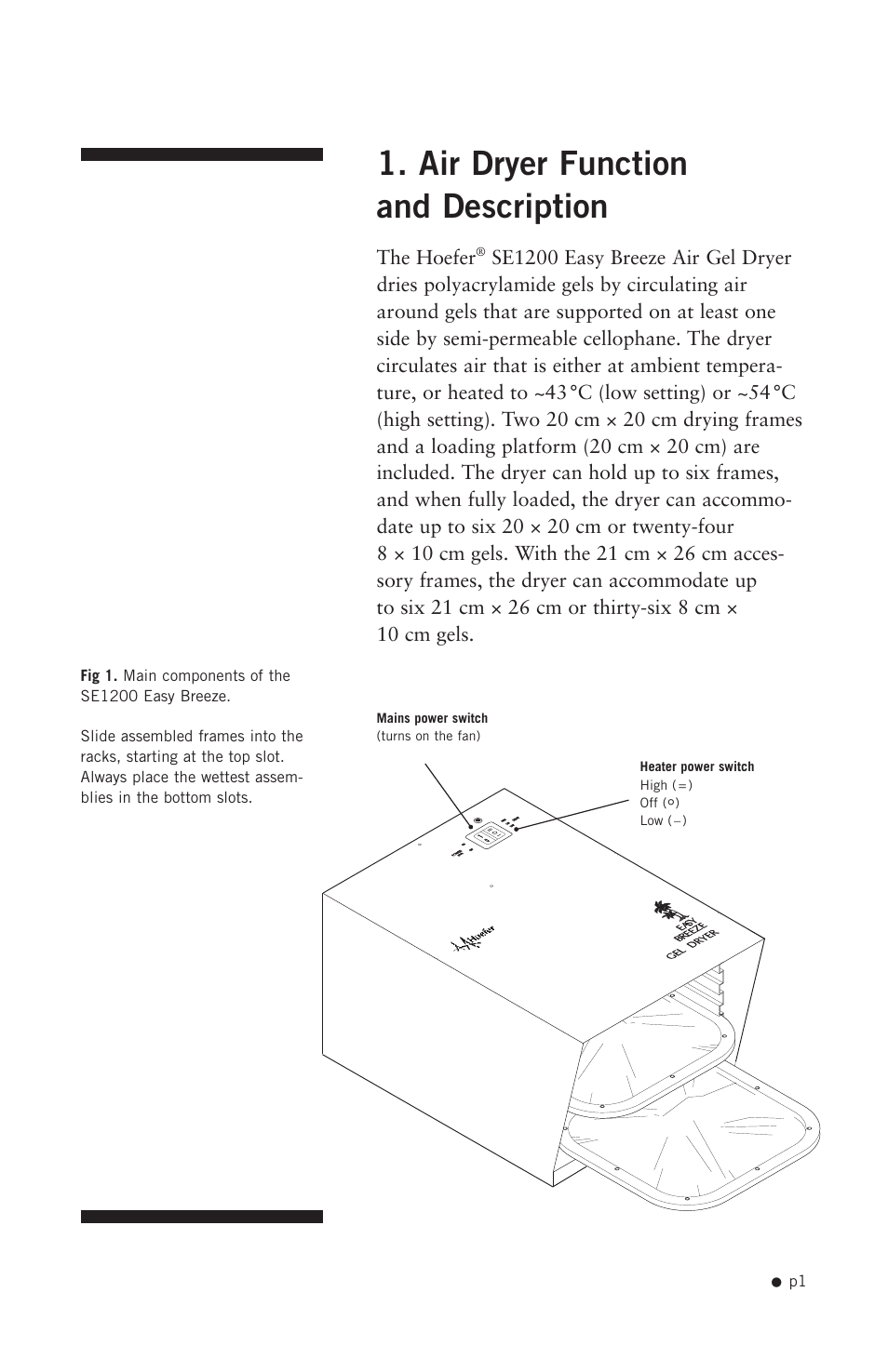 Air dryer function and description | Hoefer SE1200 User Manual | Page 10 / 27