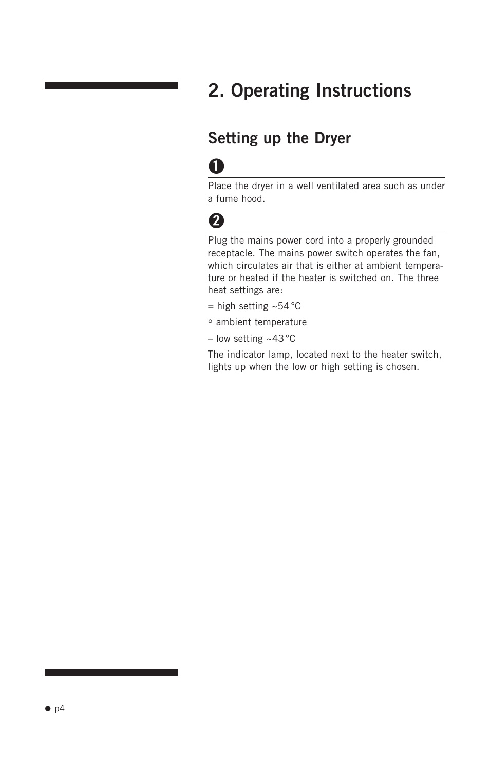 Operating instructions, Setting up the dryer | Hoefer SE1200 User Manual | Page 13 / 27