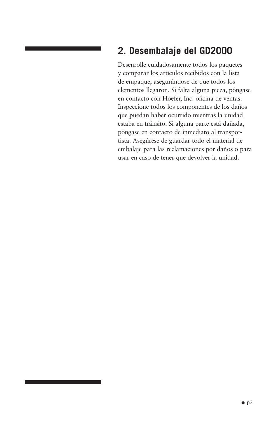 Desembalaje del gd2000 | Hoefer GD2000 User Manual | Page 11 / 30