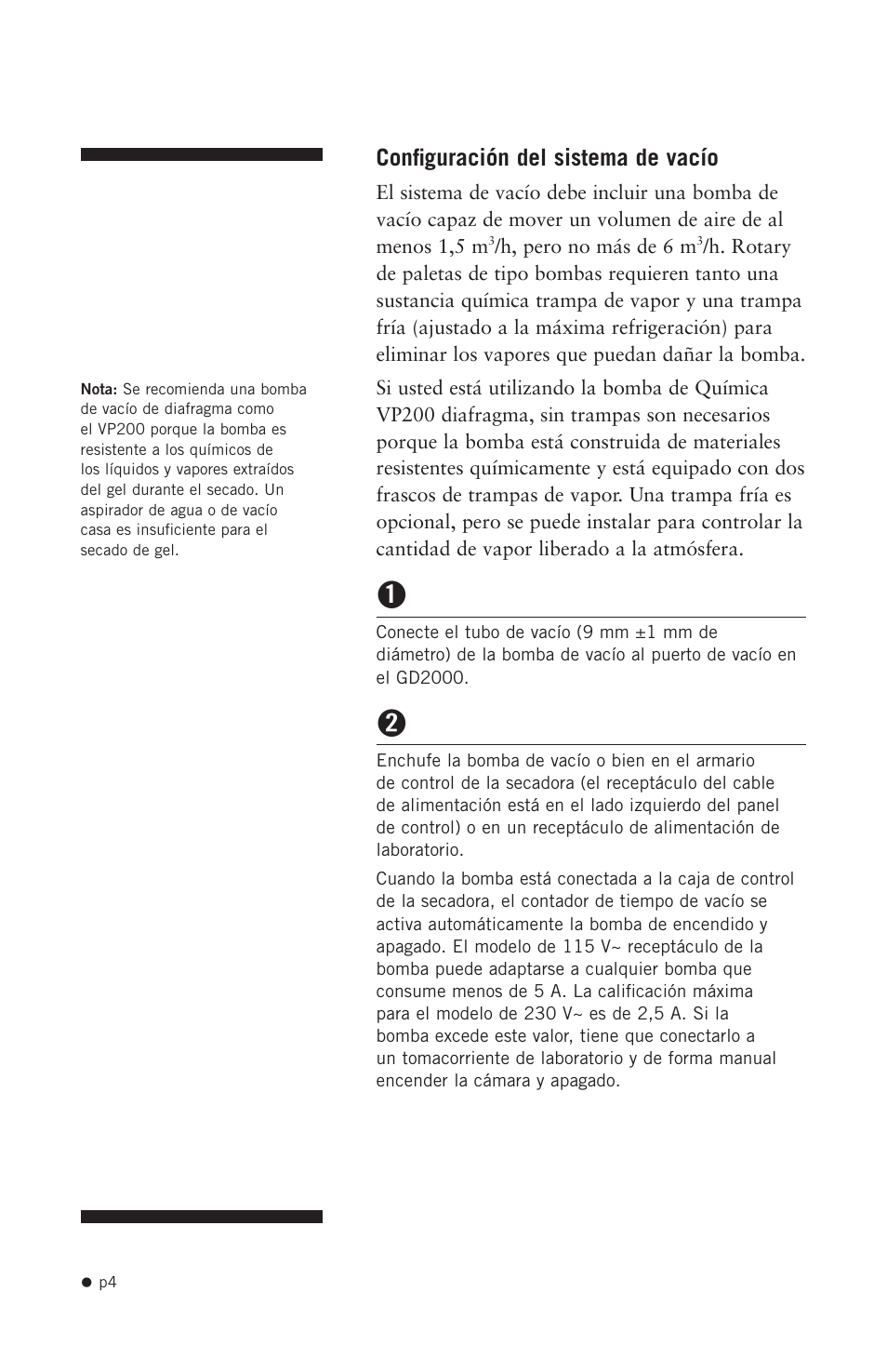 Configuración del sistema de vacío | Hoefer GD2000 User Manual | Page 12 / 30