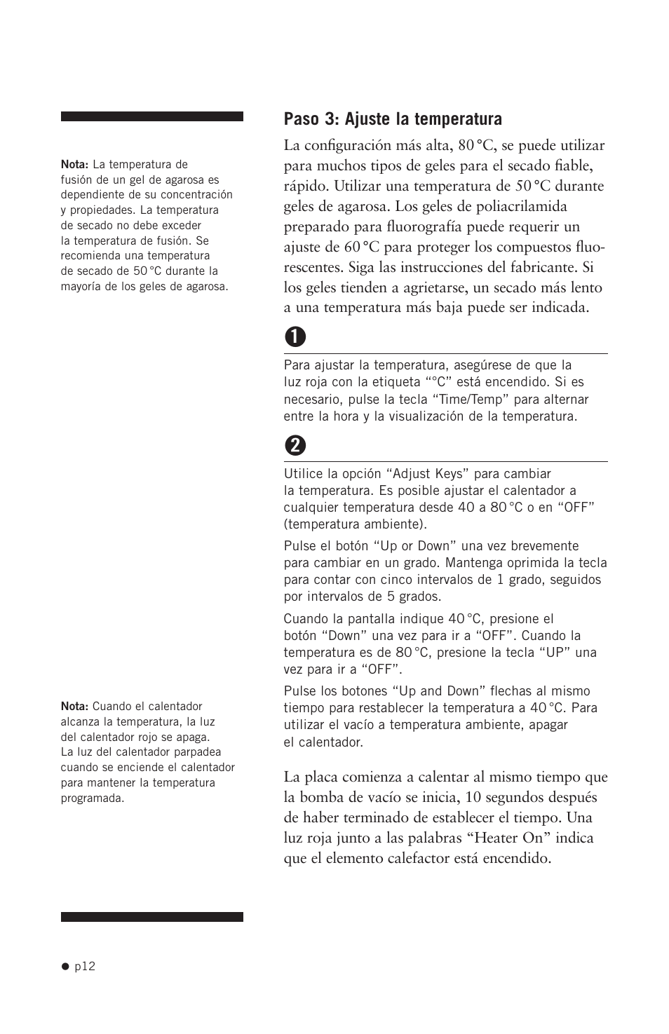 Paso 3: ajuste la temperatura | Hoefer GD2000 User Manual | Page 20 / 30