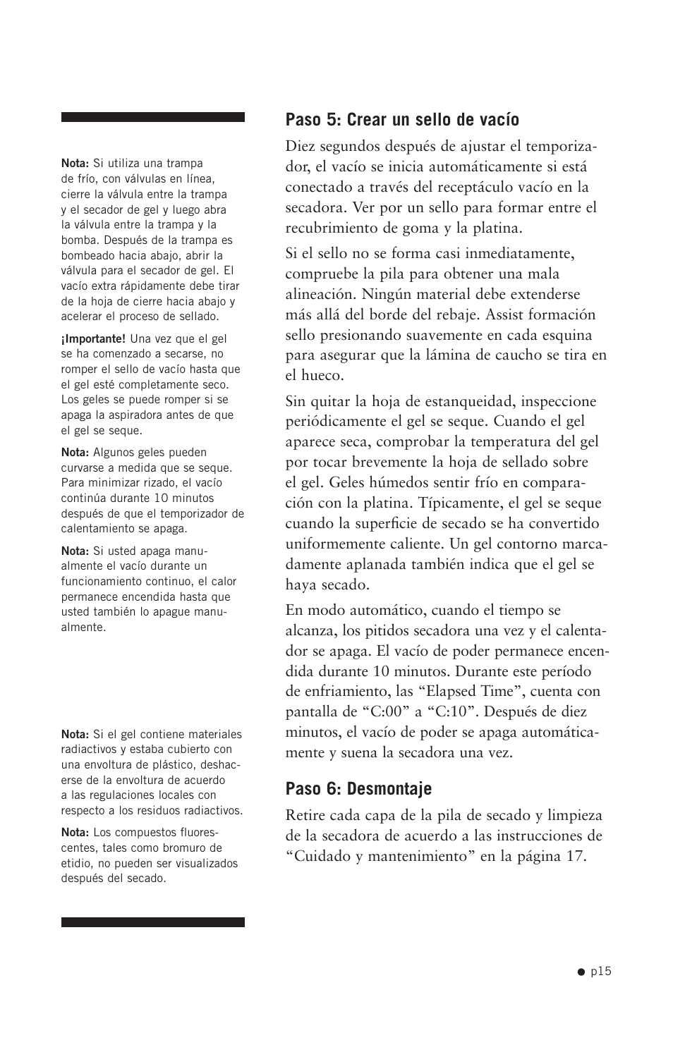 Paso 5: crear un sello de vacío, Paso 6: desmontaje, Paso 5: crear un sello de vacío paso 6: desmontaje | Hoefer GD2000 User Manual | Page 23 / 30