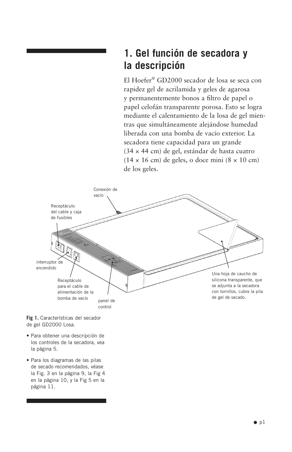 Gel función de secadora y la descripción | Hoefer GD2000 User Manual | Page 9 / 30