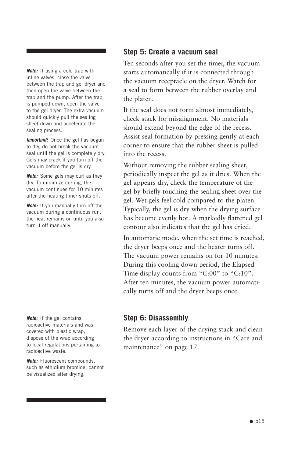 Step 5: create a vacuum seal, Step 6: disassembly, Step 5: create a vacuum seal step 6: disassembly | Hoefer GD2000 User Manual | Page 23 / 30