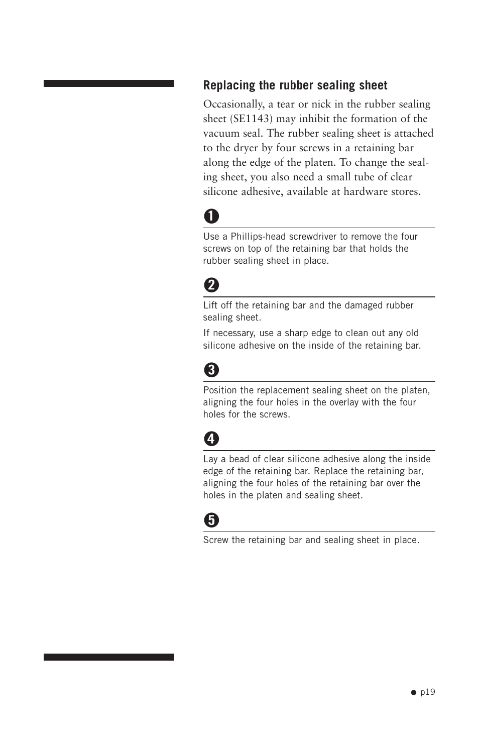 Replacing the rubber sealing sheet | Hoefer GD2000 User Manual | Page 27 / 30