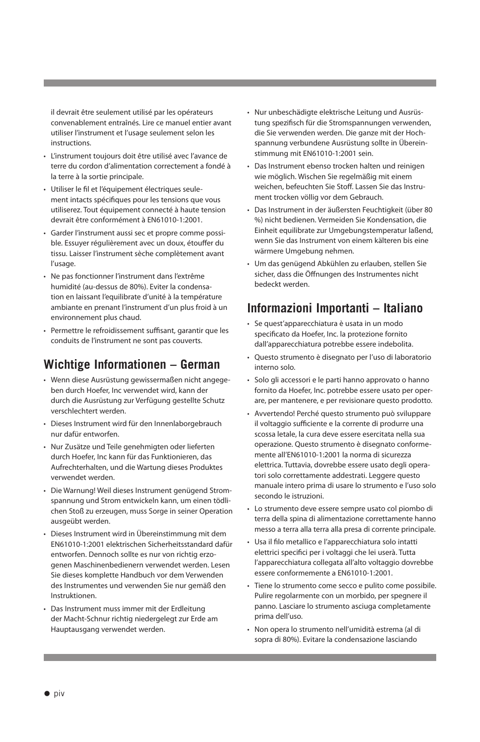 Wichtige informationen – german, Informazioni importanti – italiano | Hoefer GD2000 User Manual | Page 5 / 30