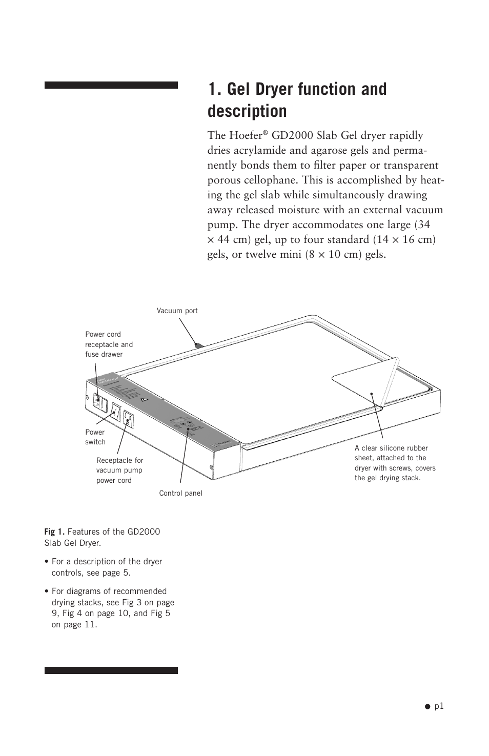 Gel dryer function and description | Hoefer GD2000 User Manual | Page 9 / 30