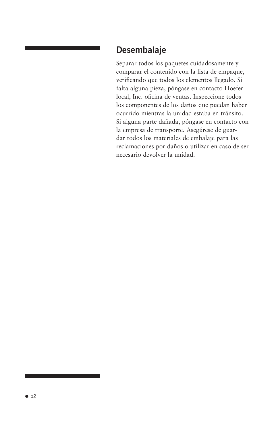 Desembalaje | Hoefer VP200 User Manual | Page 10 / 30
