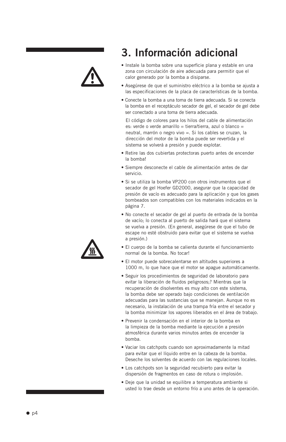 Información adicional | Hoefer VP200 User Manual | Page 12 / 30