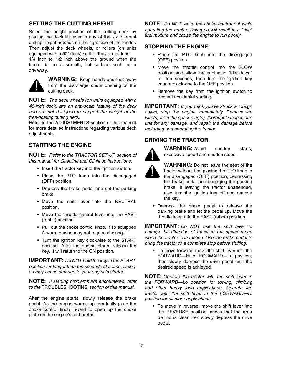 Cub Cadet 1212 User Manual | Page 12 / 44