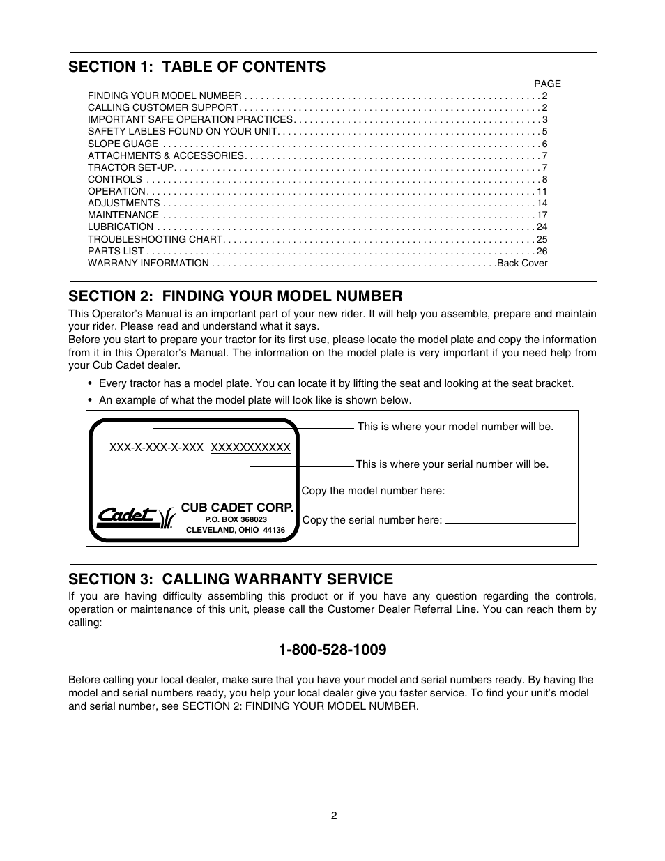 Cub Cadet 1212 User Manual | Page 2 / 44