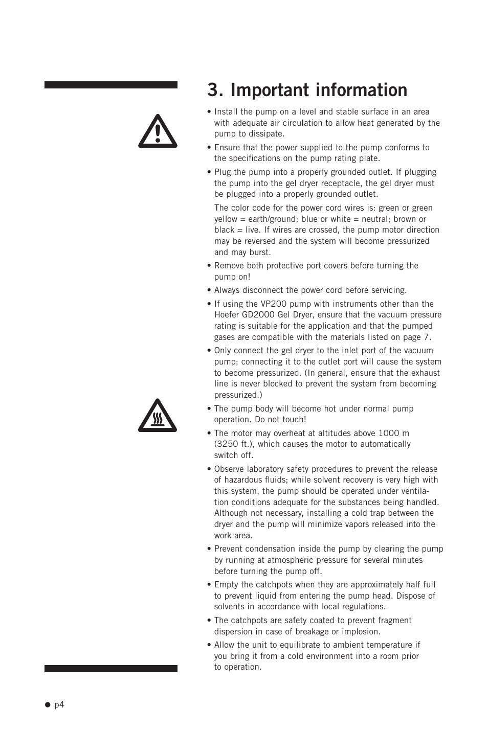 Important information | Hoefer VP200 User Manual | Page 12 / 30
