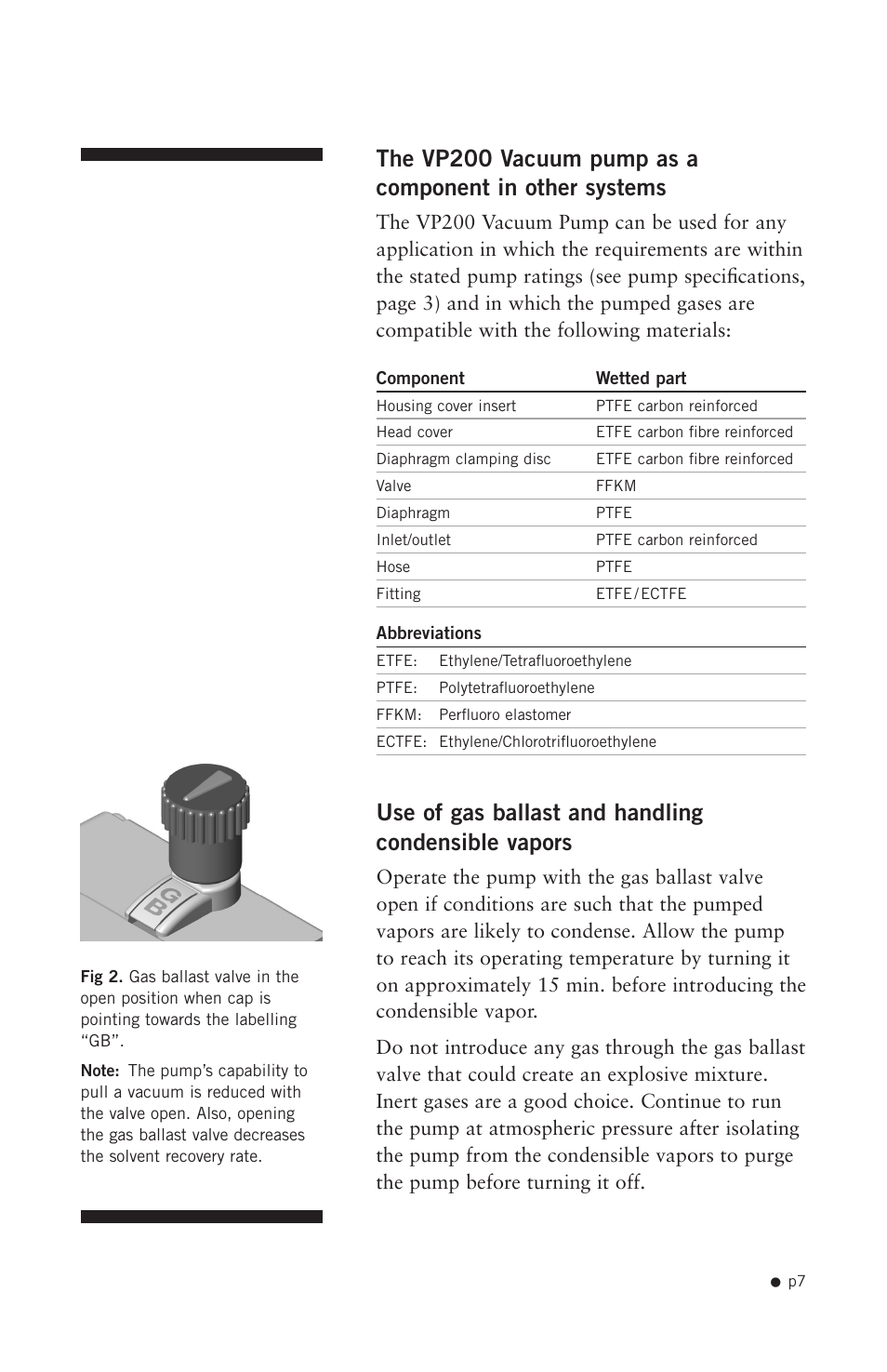 Use of gas ballast and handling condensible vapors | Hoefer VP200 User Manual | Page 15 / 30