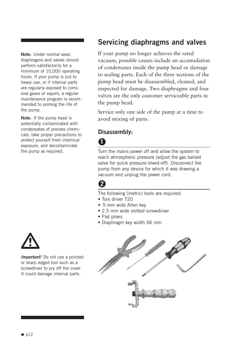 Servicing diaphragms and valves | Hoefer VP200 User Manual | Page 20 / 30