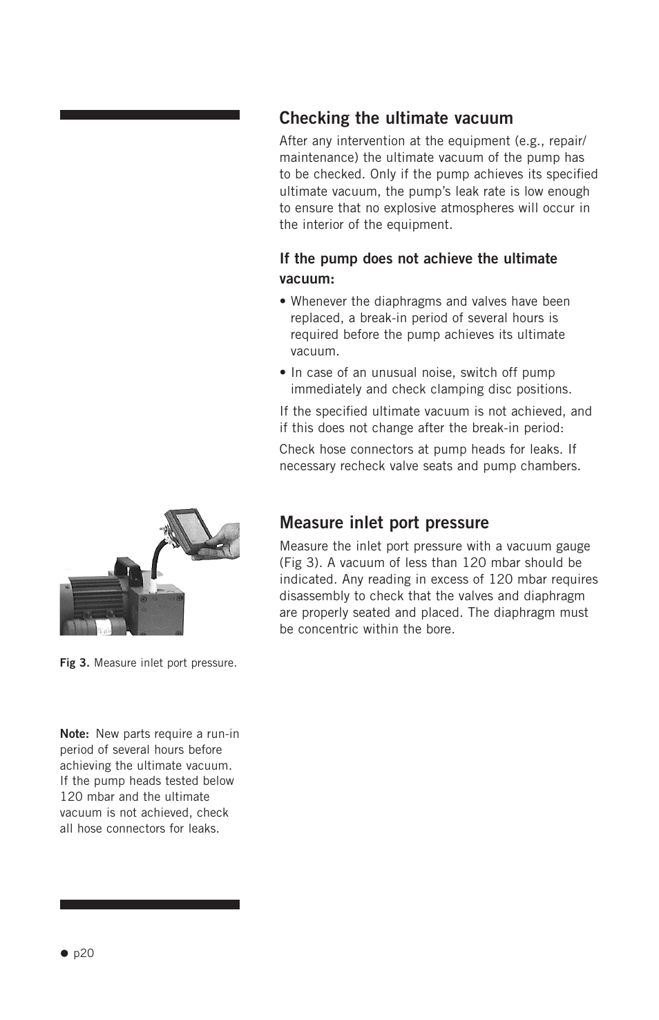 Checking the ultimate vacuum, Measure inlet port pressure | Hoefer VP200 User Manual | Page 28 / 30