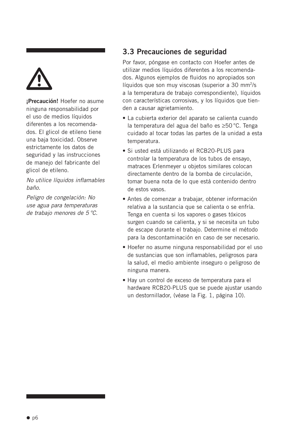 3 precauciones de seguridad | Hoefer RCB20-PLUS User Manual | Page 14 / 34