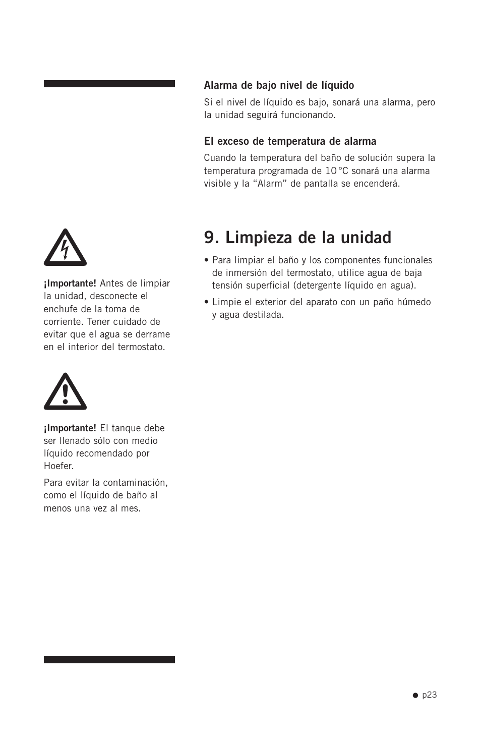 Limpieza de la unidad | Hoefer RCB20-PLUS User Manual | Page 31 / 34