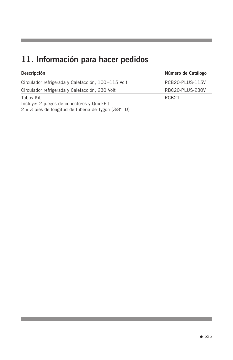 Información para hacer pedidos | Hoefer RCB20-PLUS User Manual | Page 33 / 34