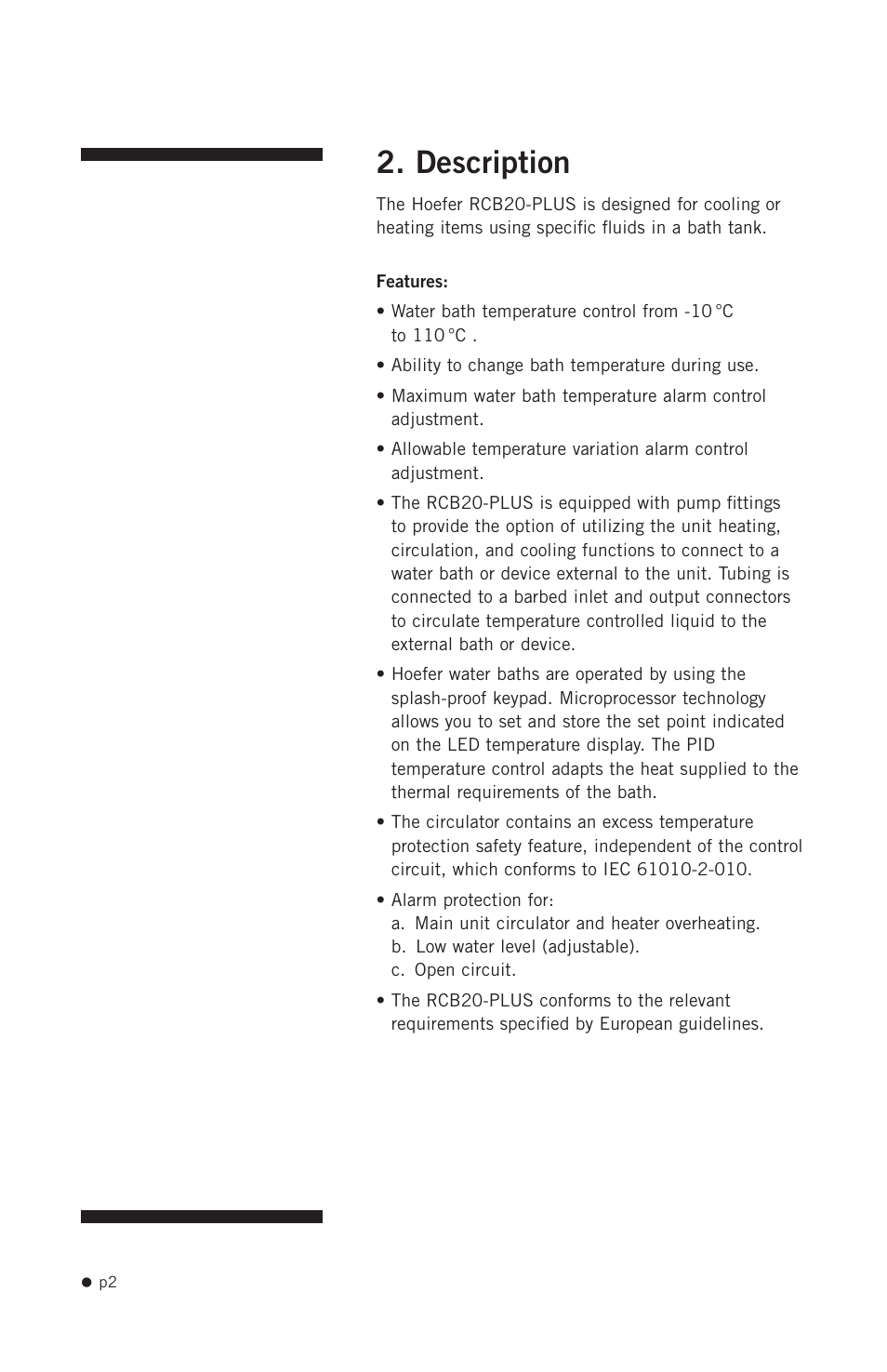 Description | Hoefer RCB20-PLUS User Manual | Page 10 / 34