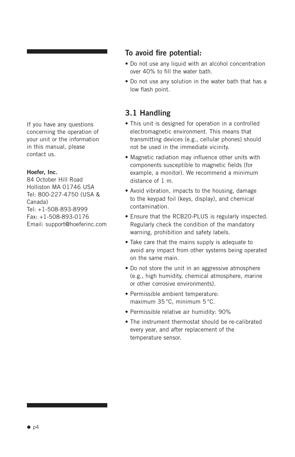 1 handling | Hoefer RCB20-PLUS User Manual | Page 12 / 34