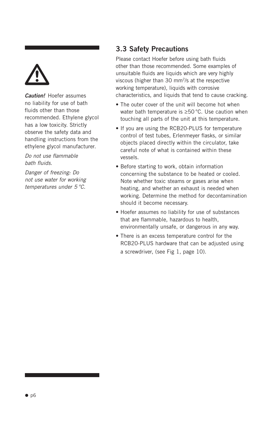 3 safety precautions | Hoefer RCB20-PLUS User Manual | Page 14 / 34