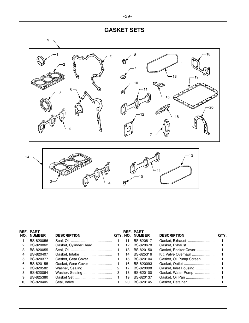 Gasket sets | Cub Cadet 5234D User Manual | Page 39 / 48